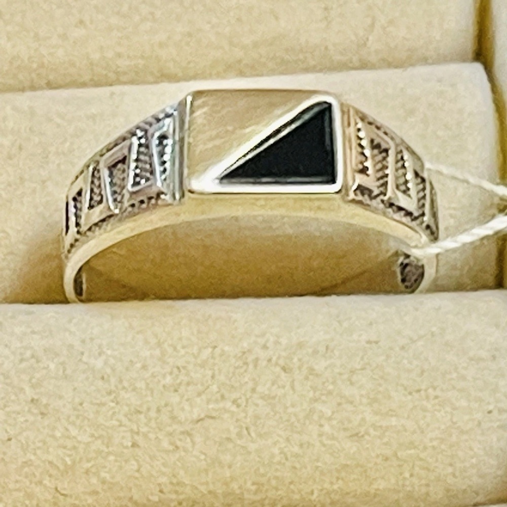 NWT black Onyx VTG Sterling SILVER 925, gold 375-  9K MENS Ring Sz 20.5 -10.5 US - Picture 2 of 7